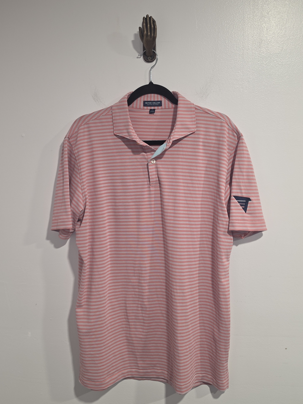 Peter Millar Crown Sport Summer Comfort Striped Golf Polo Sleeve Tour Logo Large